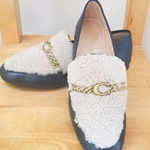 Coach Black Leather Loafers w/ Shearling